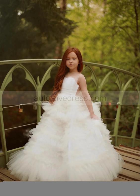 Ivory Tulle Ruffles V Back Fabulous Flower Girl Dress